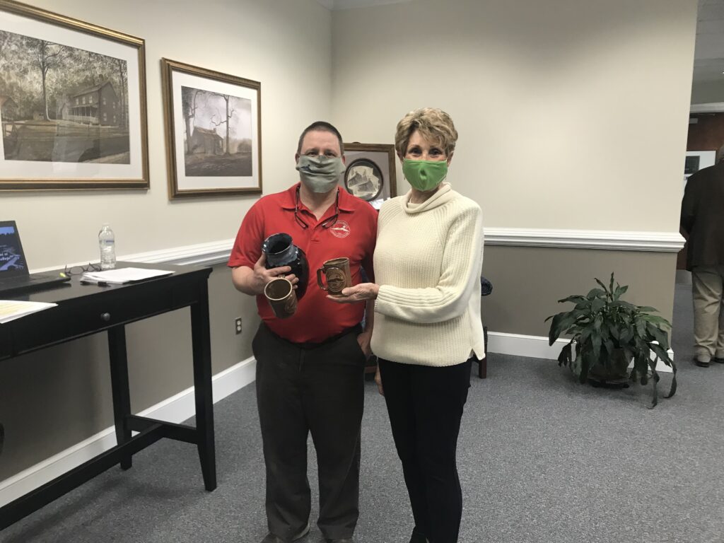 Pictured Jean Abbott, Foundation Board President and Andy Speer, Taxidermy Instructor.
