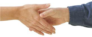 two hands coming together to shake hands